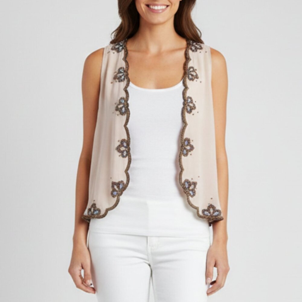 Matthew Williamson Vintage Designer Pink Shurg Vest Beaded Top Small b54